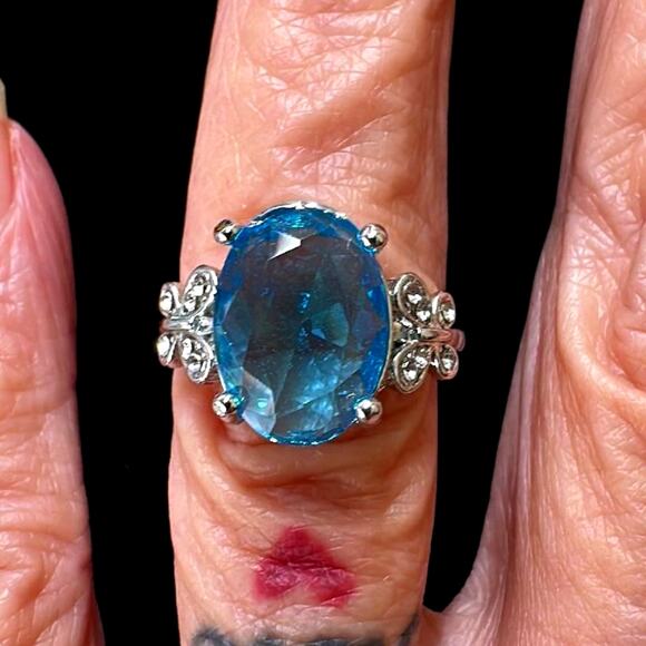 Inlaid Jade Sapphire Combination Ring Multiple Sizes - Picture 3 of 12